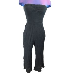 Aerie Black Tube Top Capri Jumpsuit‎ Crinkle Fabric Size XS Juniors